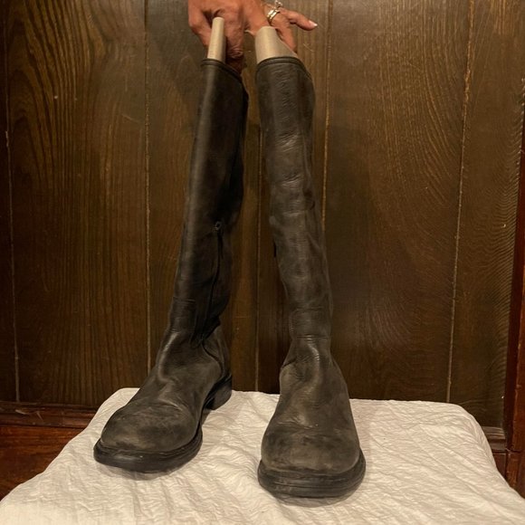 Distressed black/Gray soft leather boots (round toe) - Picture 4 of 10